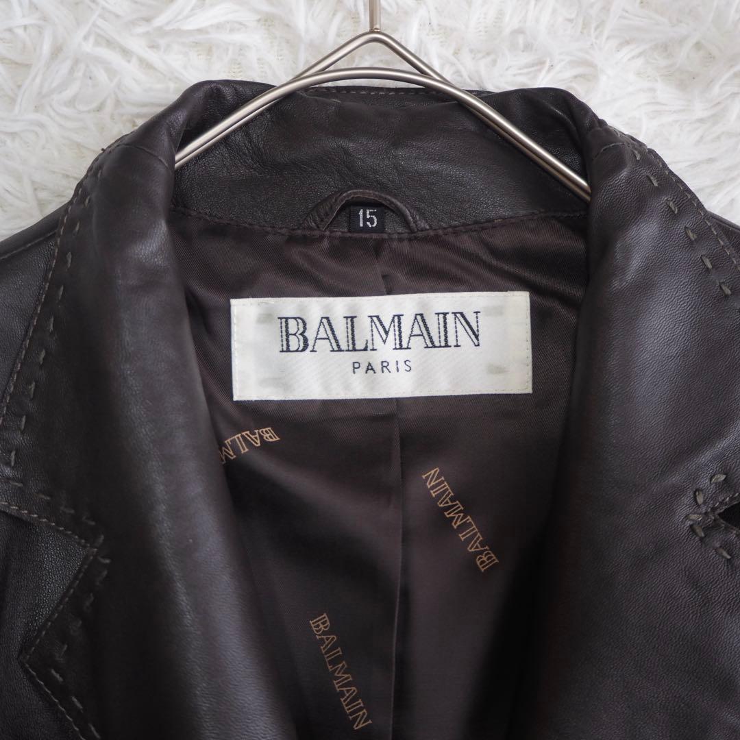 BALMAIN ラムレザージャケット 羊革 大きいサイズ ステッチ 総柄 ロゴ