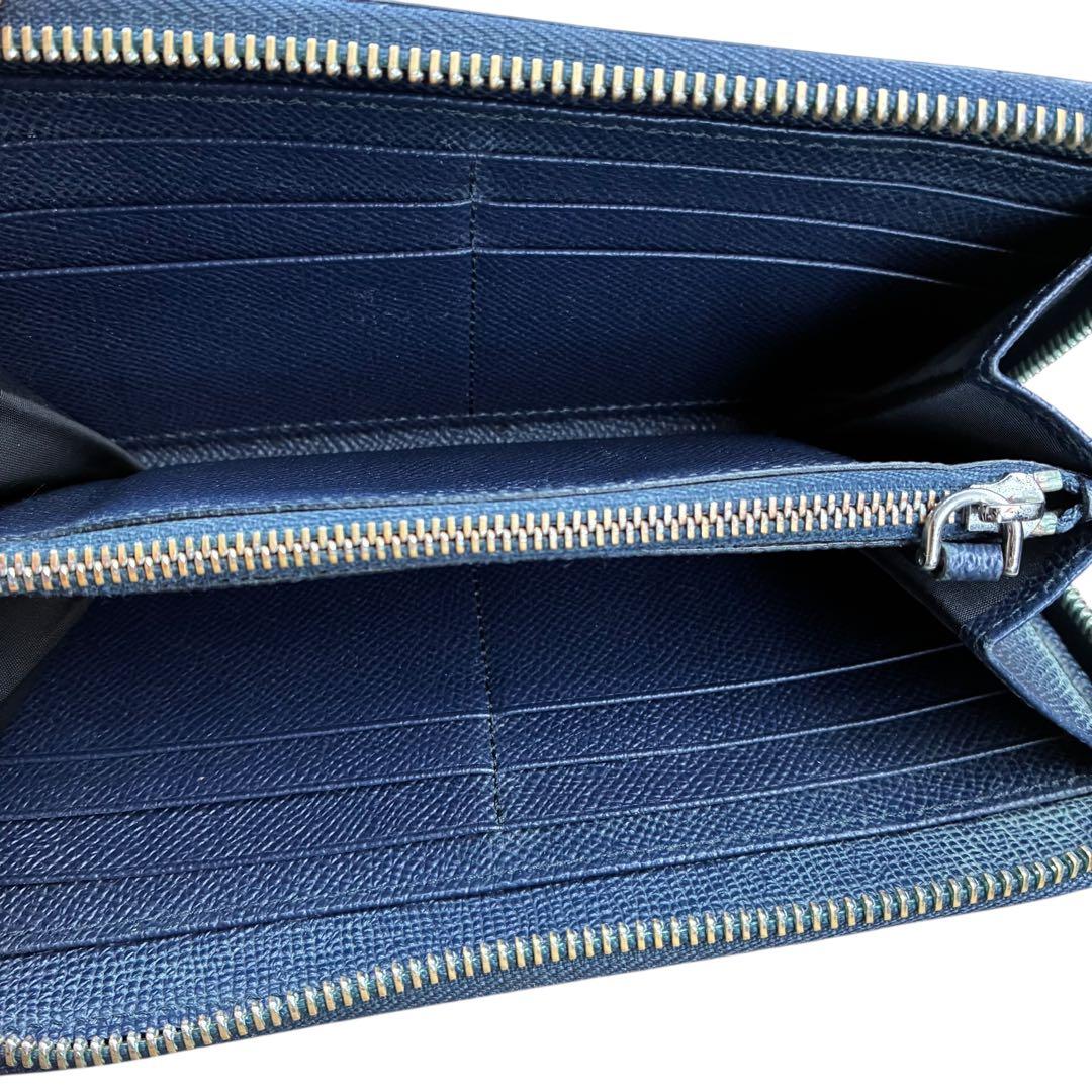 【現行モデル】BURBERRY ネイビー ラウンドファスナー レザー 長財布