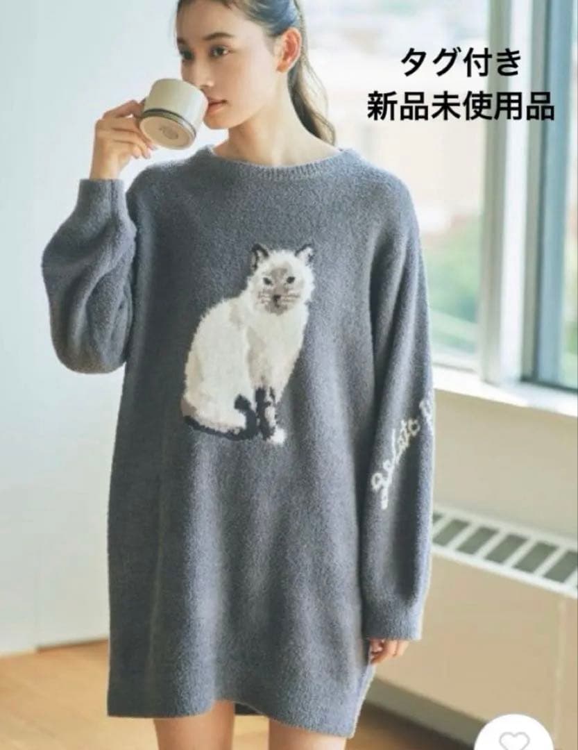 ジェラートピケ　ネコジャガードワンピース　猫　キャット　ドレス