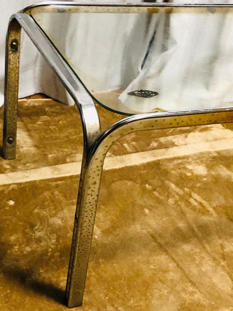 当時物　昭和レトロ　アイアンフレーム　ガラステーブル