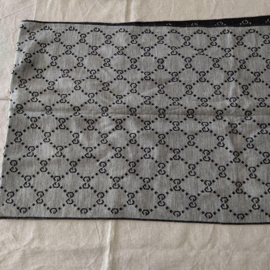 GUCCI ブラック GGパターン マフラー①　ウール100%