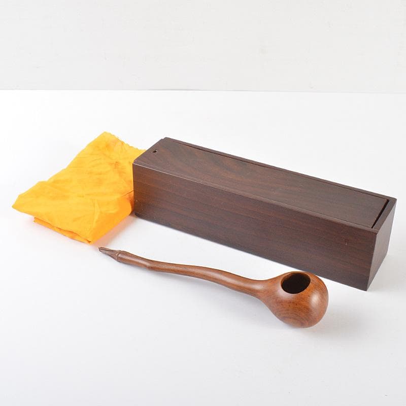 煎茶道具　木彫　瓢箪形　大匙　勺　柄杓　黒檀箱入　C　R6590