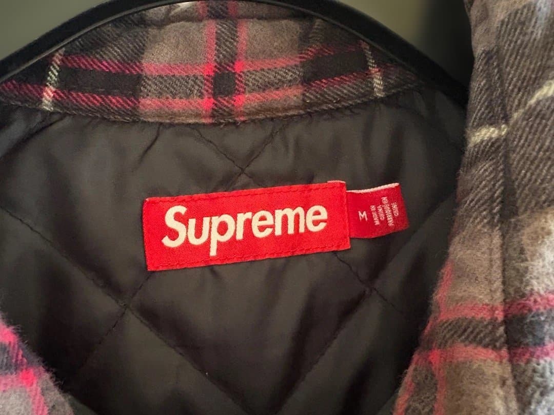 トップス Supreme Quilted Plaid Shirt M Grey
