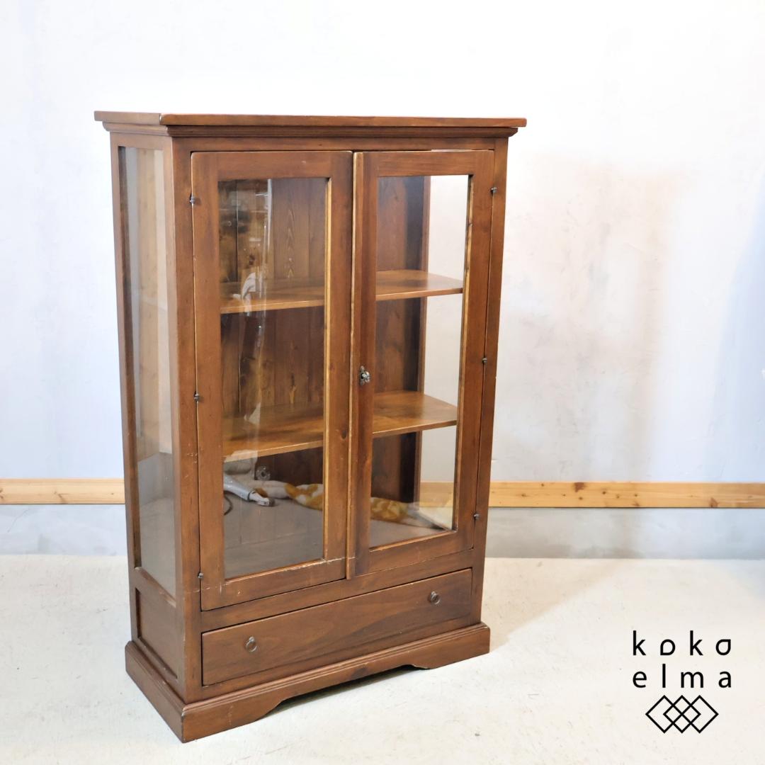 WOODEN イタリア製 パイン材 飾り棚 キュリオケース 本棚 書棚 収納棚