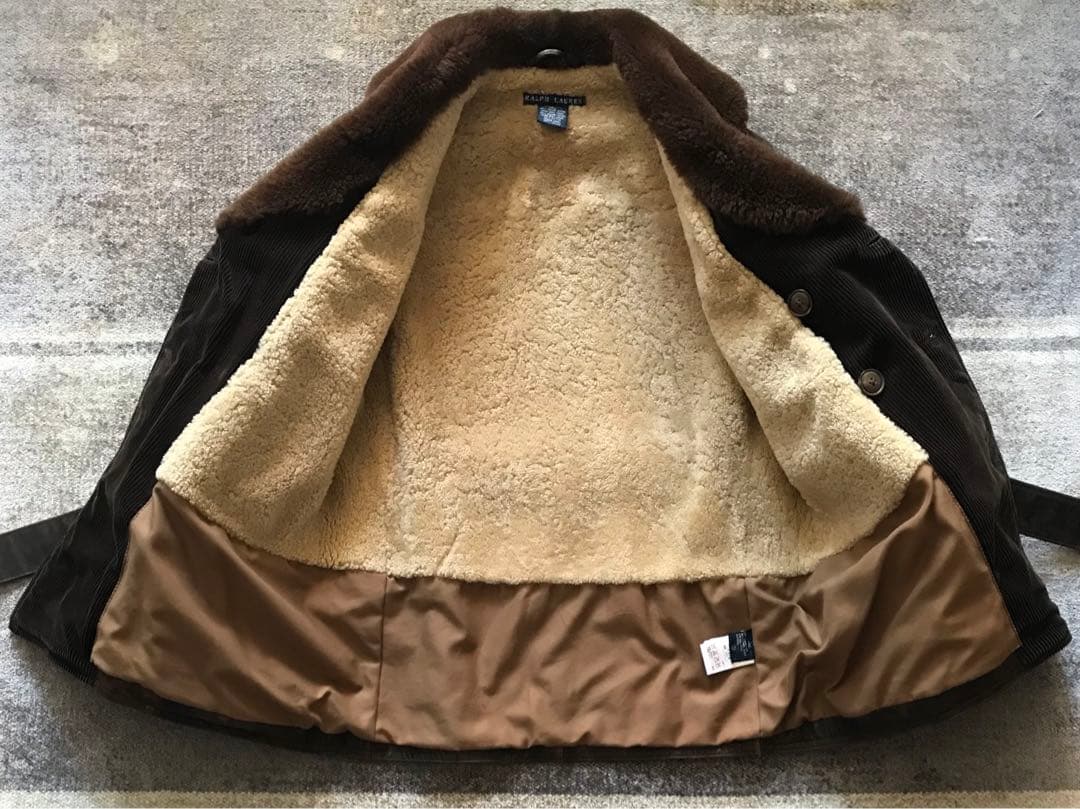最高傑作 冬の主役服 抜群の防寒性 ラルフローレン ムートン レザーカーコート