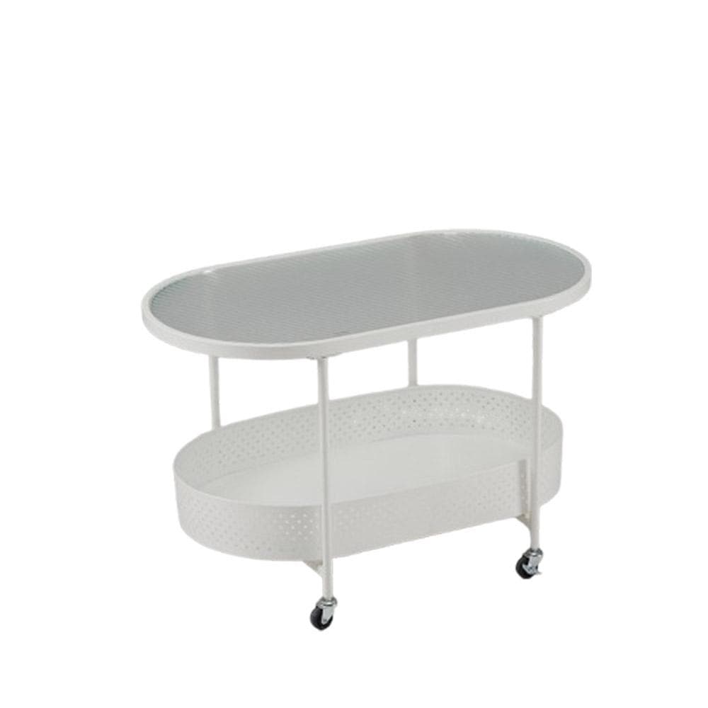 【新作登場】ガラステーブル キャスター付き 収納付き 幅80 【ホワイト】