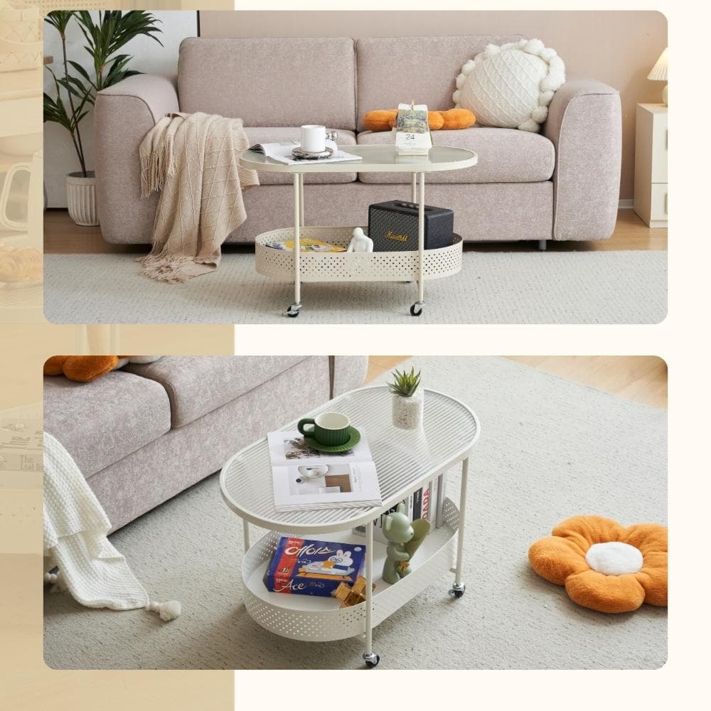 【新作登場】ガラステーブル キャスター付き 収納付き 幅80 【ホワイト】