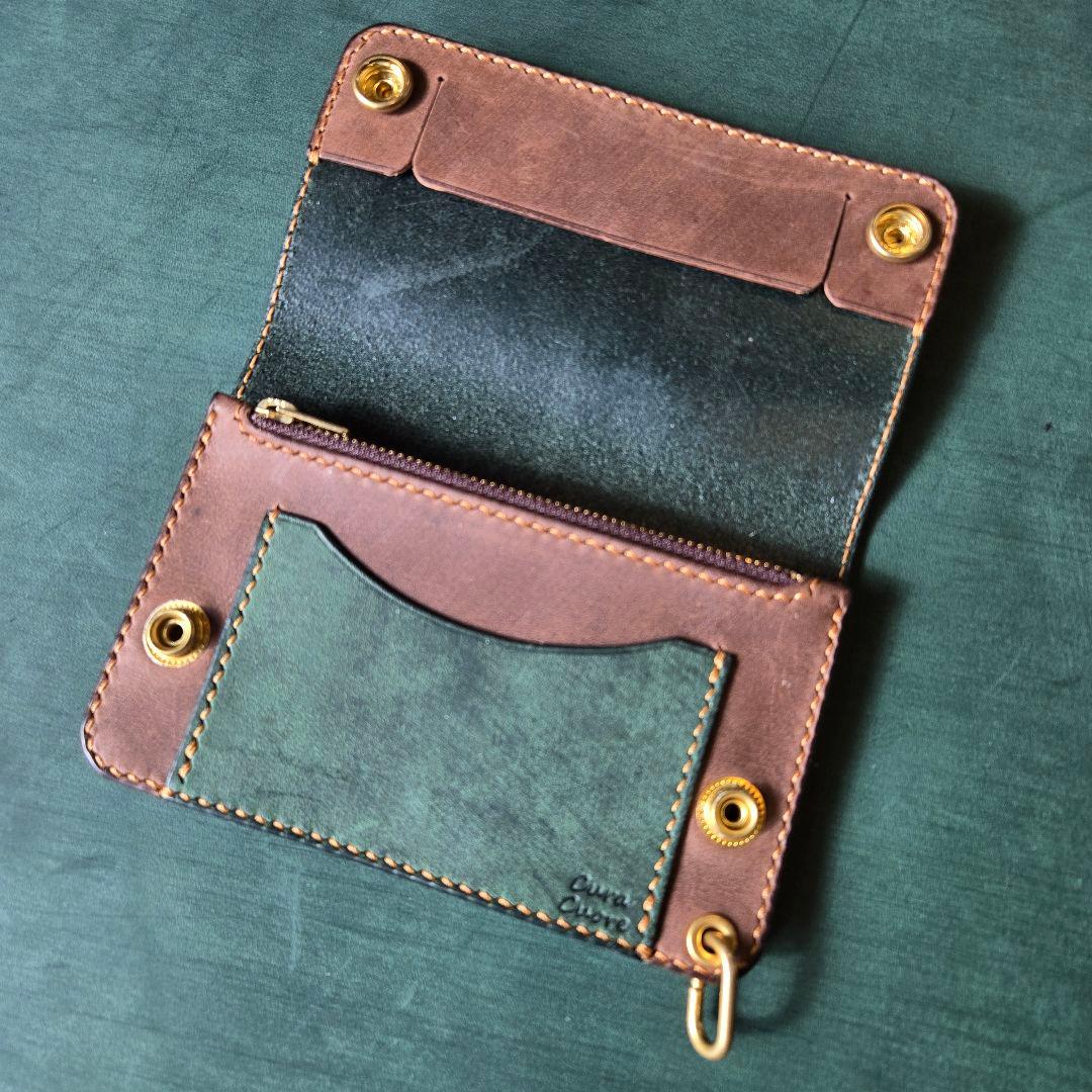 273ミドル　トラッカーウォレット イタリアンレザーTEXAS【GR&BR】