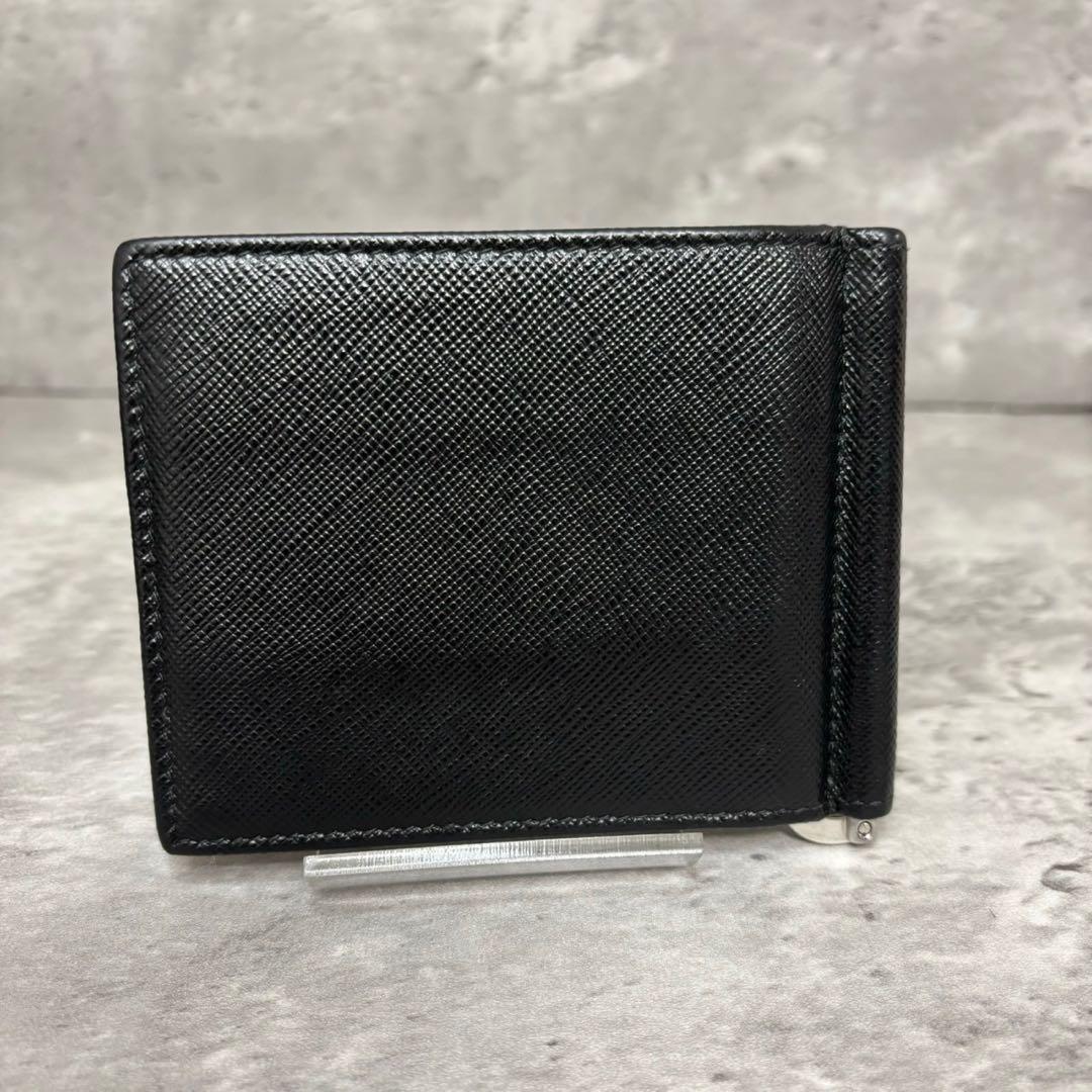 極美品✨プラダ マネークリップ サフィアーノ 三角ロゴ 折り財布 現行品 黒