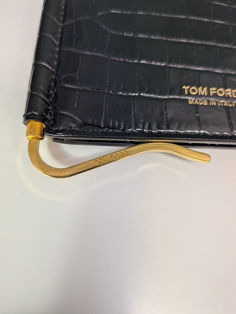 【美品】TOMFORD マネークリップ 二つ折り財布 クロコ型押し 黒