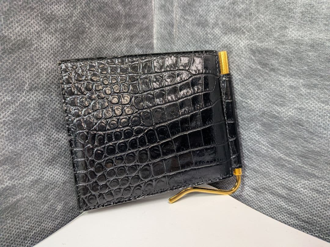 【美品】TOMFORD マネークリップ 二つ折り財布 クロコ型押し 黒