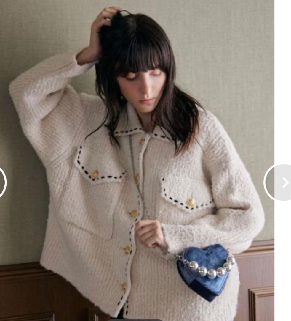 COEL　ステッチブークレーニットジャケット アイボリー