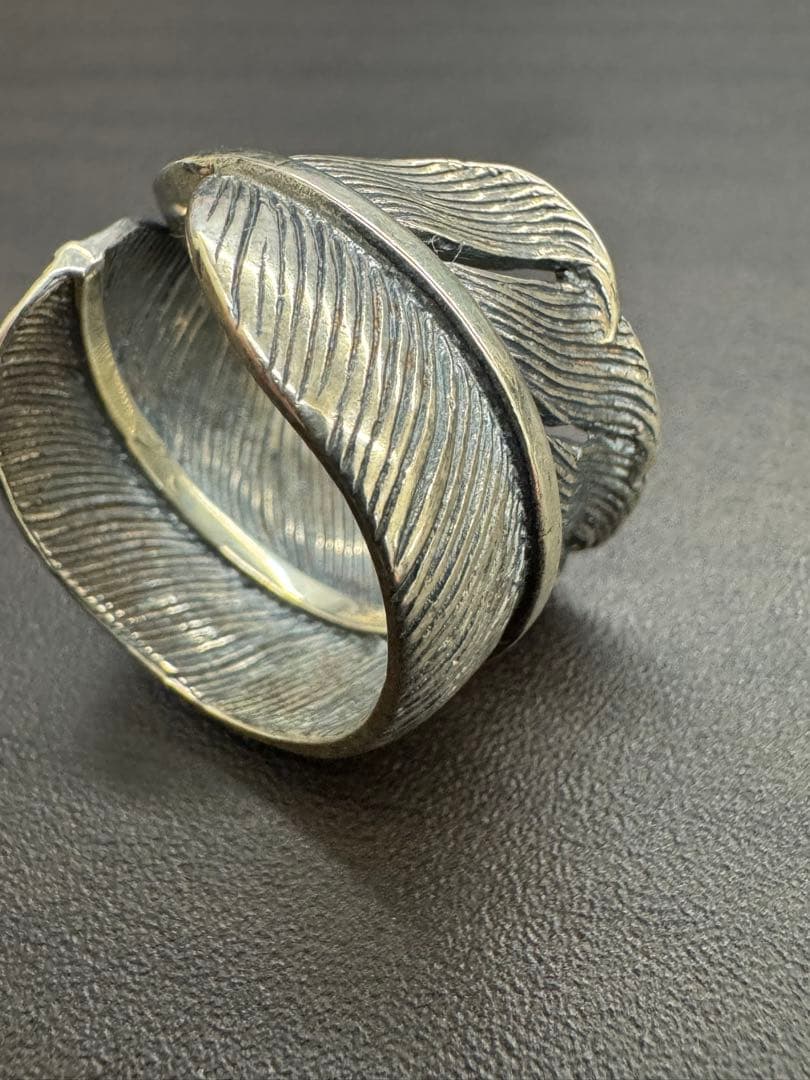 シルバー925素材　フェザーリング　特大フェザー　イーグルリング
