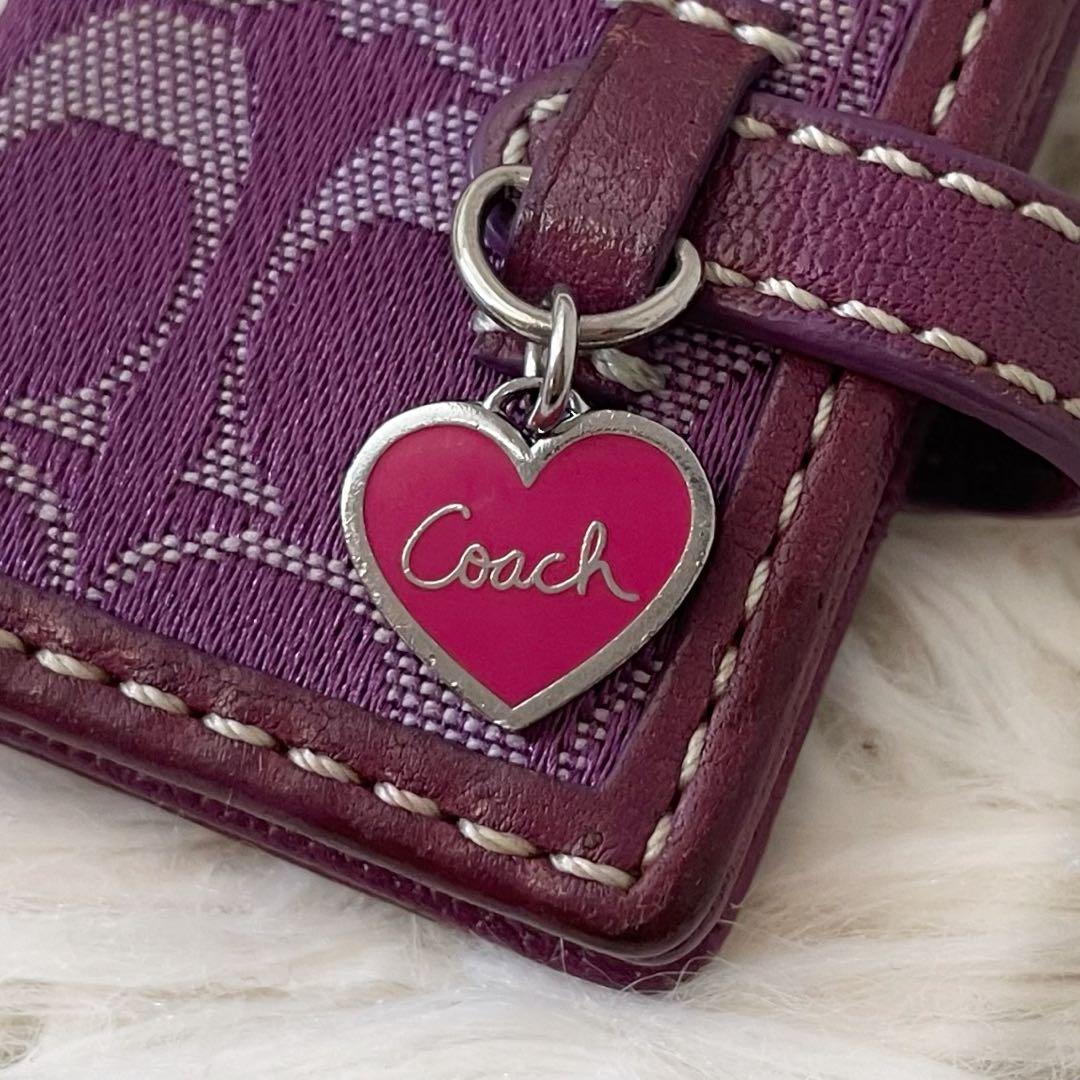 希少 COACH 手帳型 ハートチャーム付き キーリング キーホルダー