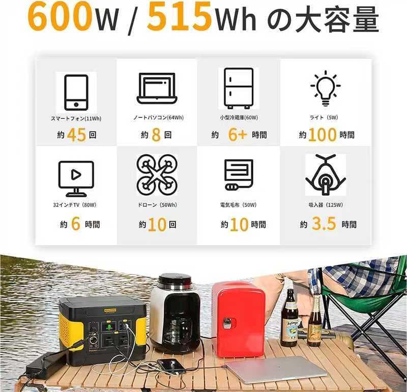 EEIVOL ポータブル電源 大容量515Wh AC出力600W