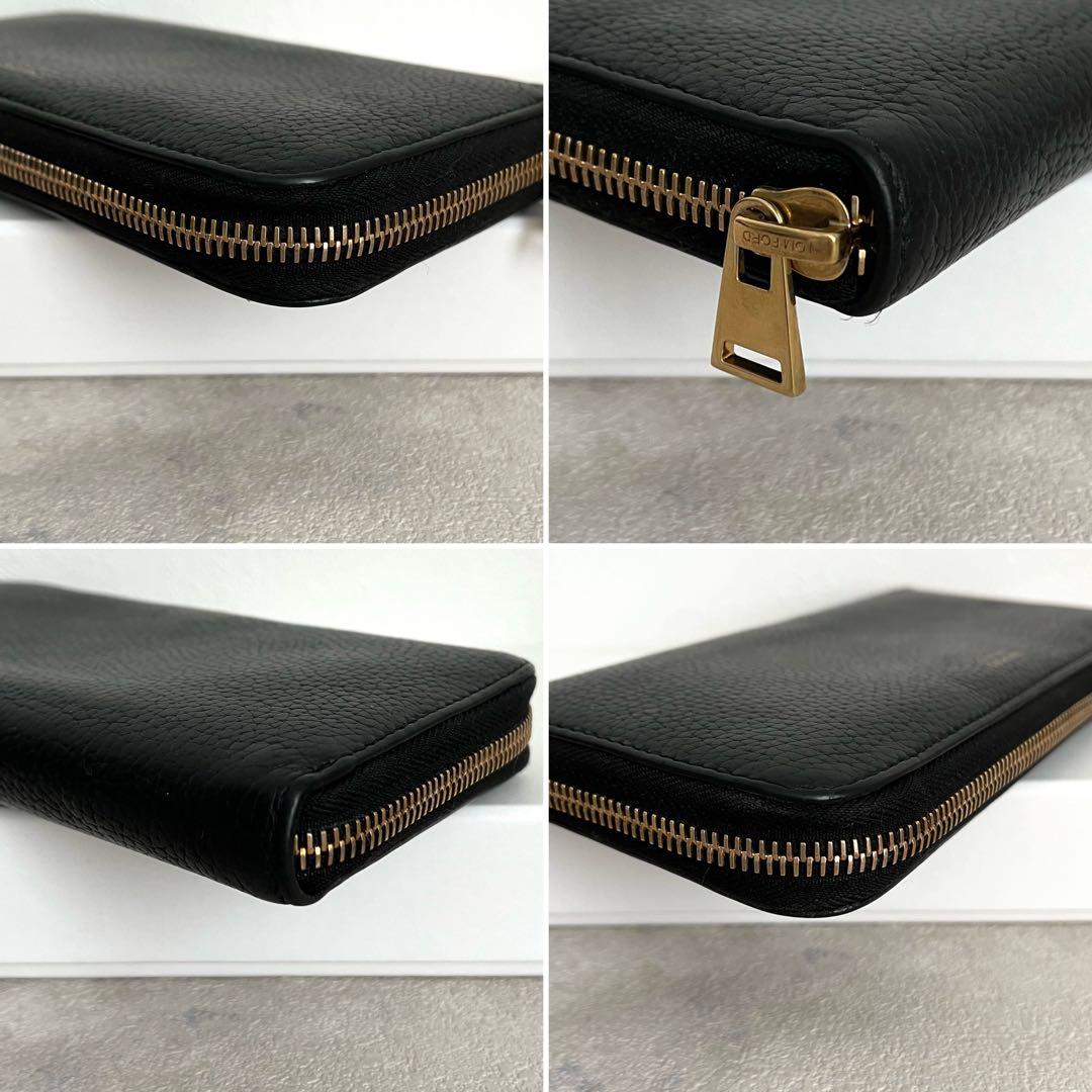 極美品✨トムフォード ラウンドファスナー 長財布ロゴ ブラック レザー