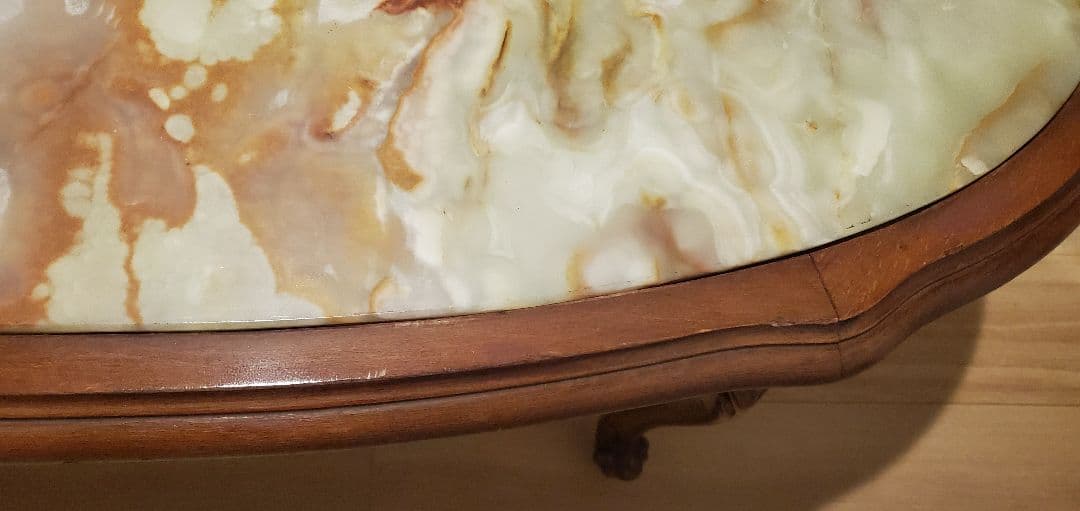 ​【イタリア製】天然石グリーンオニキス センターテーブル 猫脚 大理石