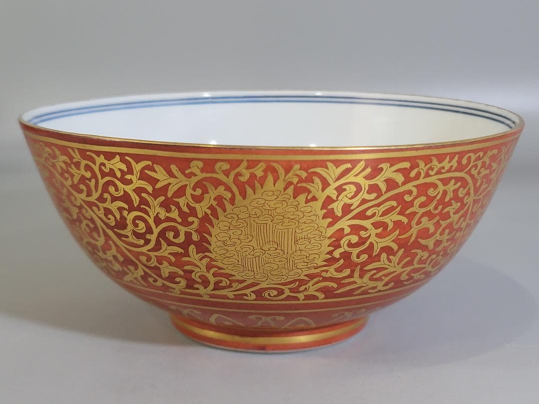 古美術 仿古金蘭手纏枝蓮花紋碗 共箱 茶道具