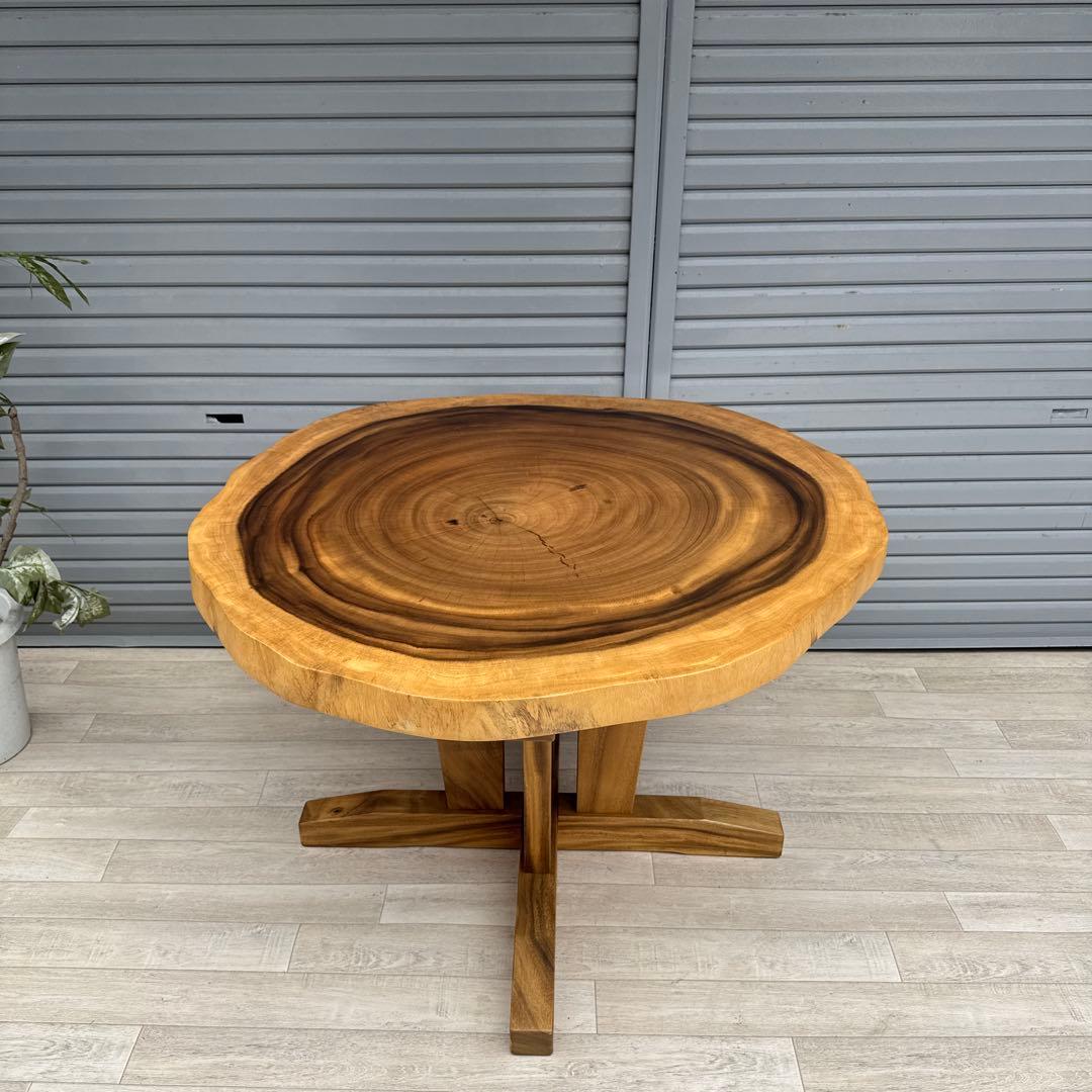 モンキーポッド　輪切りダイニングテーブル　カフェテーブル　天然木　一枚板