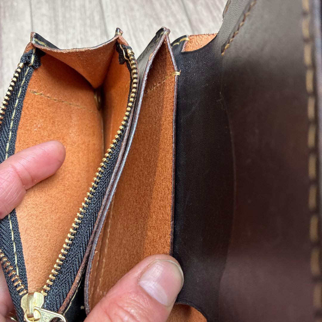 【茶芯ブラック】トラッカーウォレット　ミドル　真鍮　お札を折らずに収納