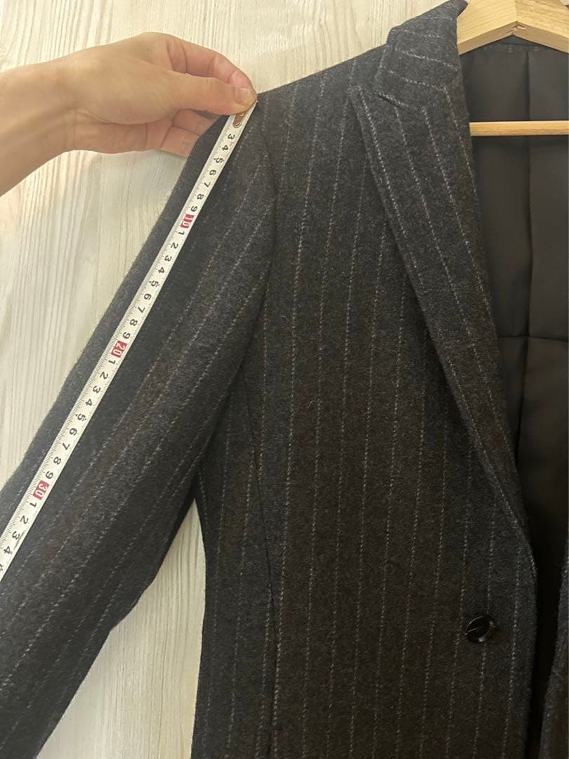 【新品】スーツセレクト　チェスターコート/グレー×ホワイトストライプ