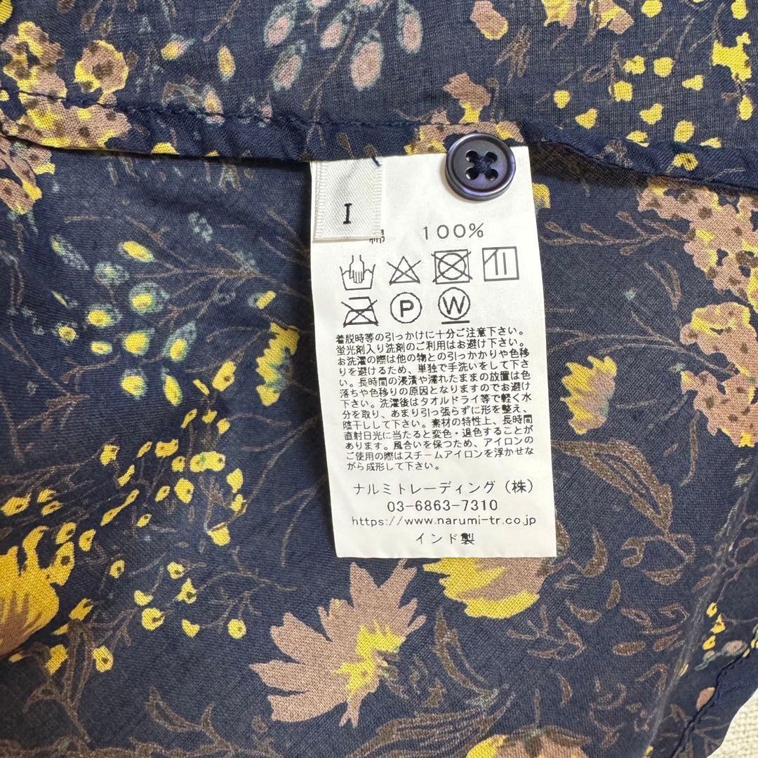 【美品】SOIL ソイル 花柄 フレンチスリーブシャツ 綿100% ネイビー