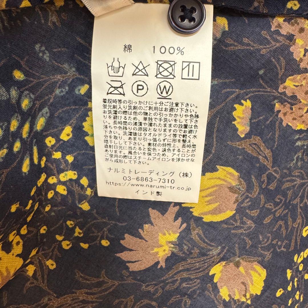 【美品】SOIL ソイル 花柄 フレンチスリーブシャツ 綿100% ネイビー