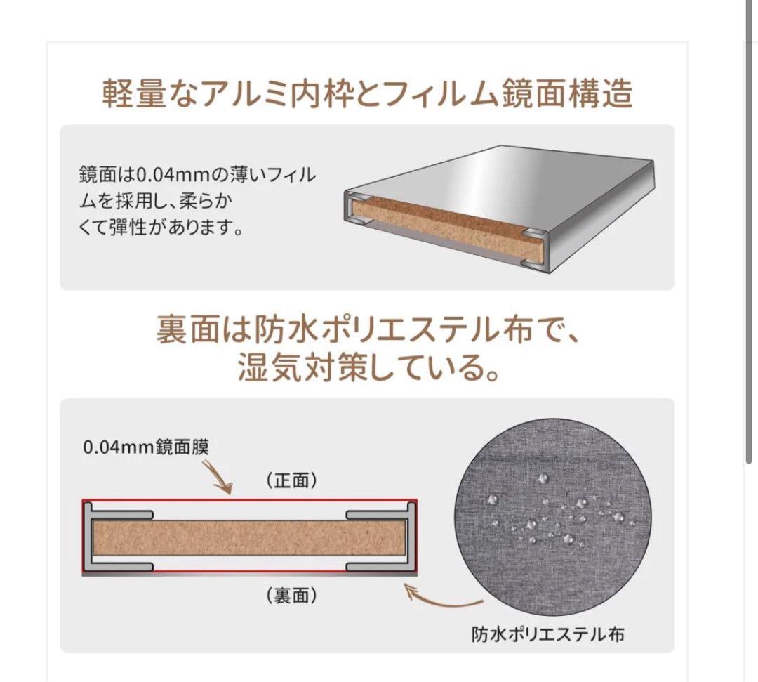 軽壁掛け鏡160x60cm白