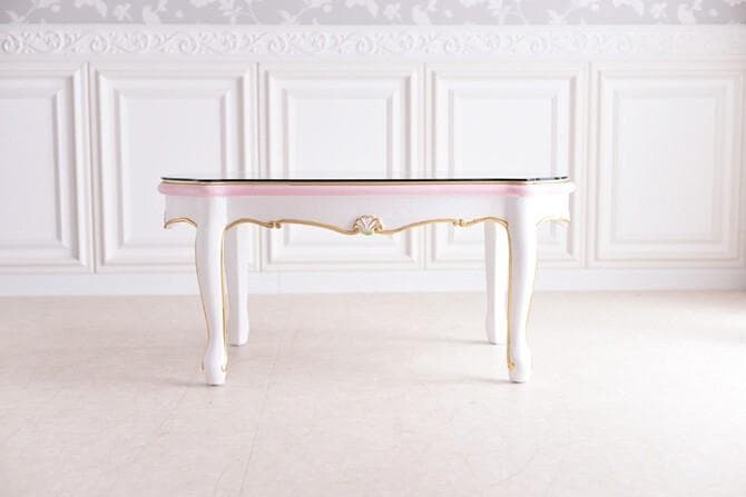 ロココ調 ガラス天板付きセンターテーブル