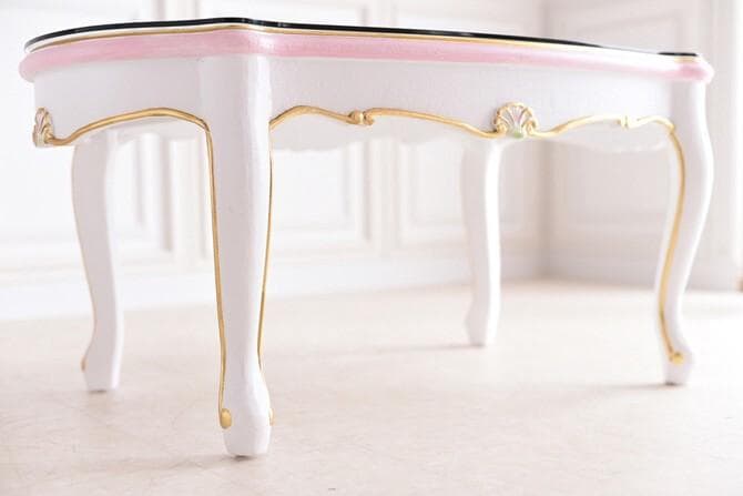 ロココ調 ガラス天板付きセンターテーブル