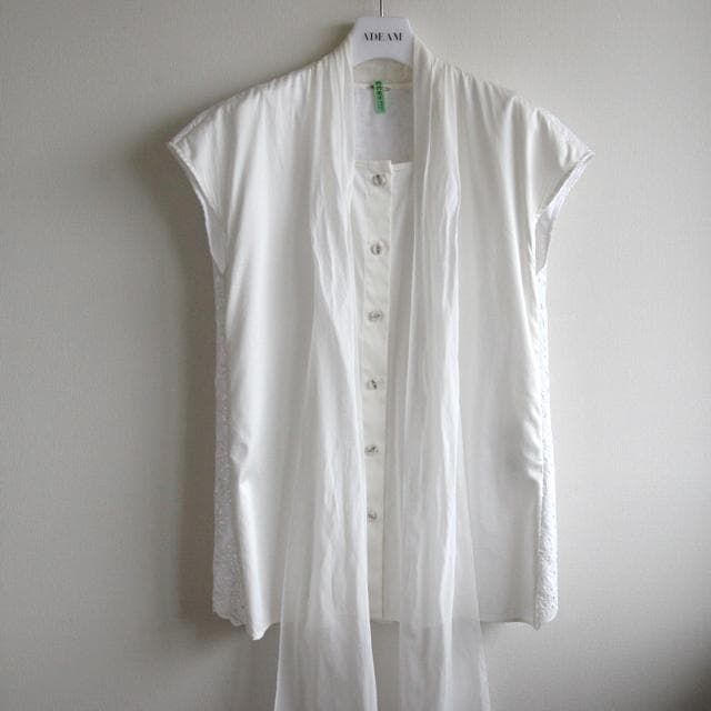 ADEAM By FOXEY ボウタイ リボン ブラウス 後ろカットレース