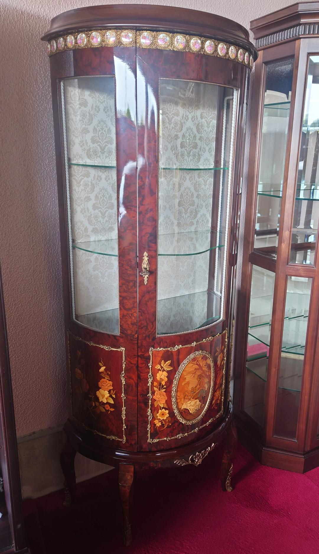 スペイン アンティーク飾り棚 マホガニーローズウッド キャビネット