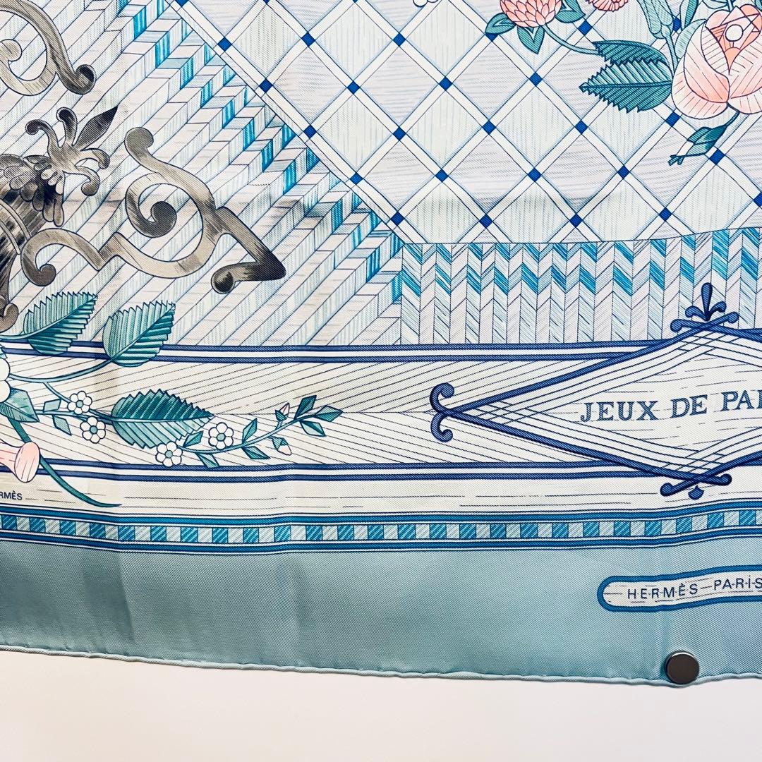 美品　エルメス　シルクスカーフ　カレ90 稾遊び　JEUX DE PAILLE