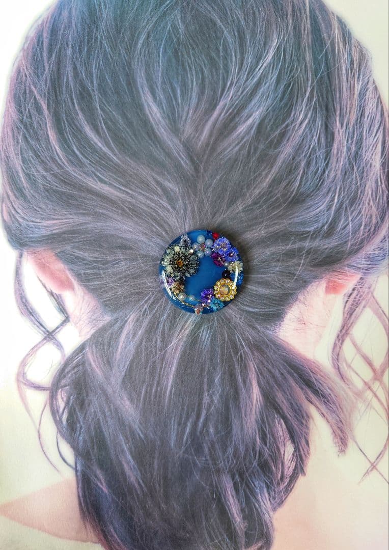 レジン　ドライフラワー　ヘアゴム　ブローチ　ポニーフック　No.239