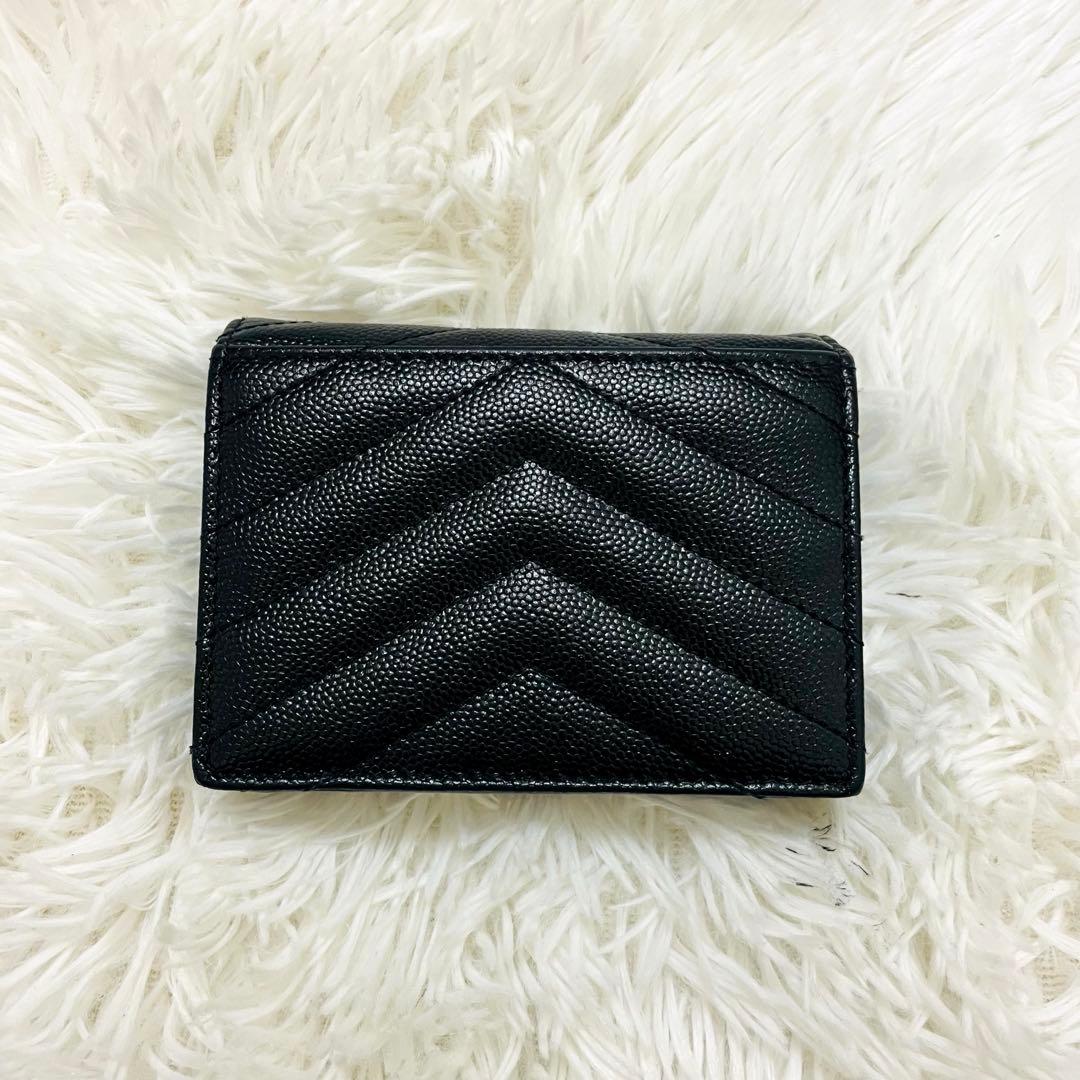 極美✨付属完備✨サンローラン 二つ折り財布 キルティング Vステッチ レザー 黒
