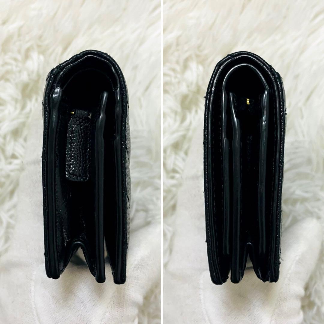 極美✨付属完備✨サンローラン 二つ折り財布 キルティング Vステッチ レザー 黒