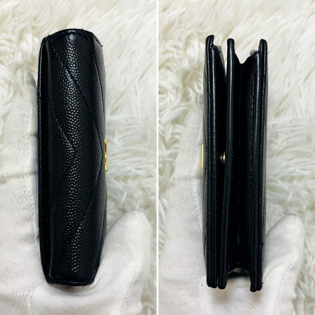 極美✨付属完備✨サンローラン 二つ折り財布 キルティング Vステッチ レザー 黒