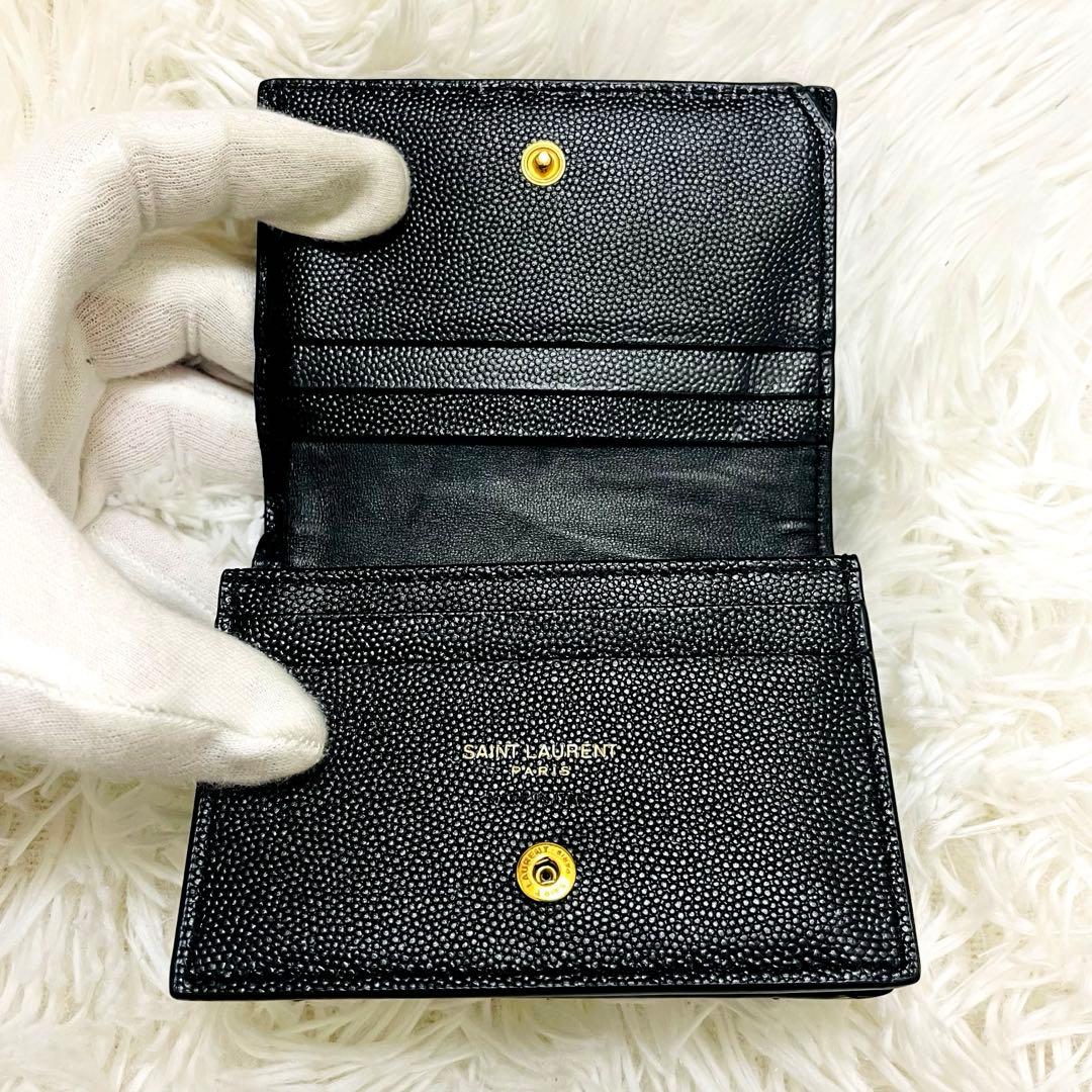 極美✨付属完備✨サンローラン 二つ折り財布 キルティング Vステッチ レザー 黒
