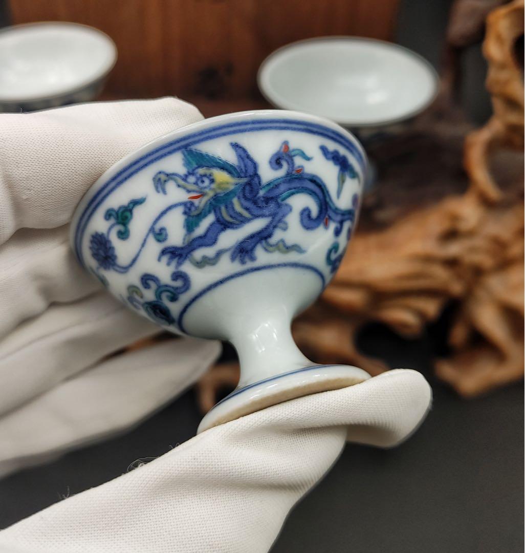 夔龍紋樣酒盃　茶器 篩月庵 三浦竹泉造 木箱付き 古道具 骨董品