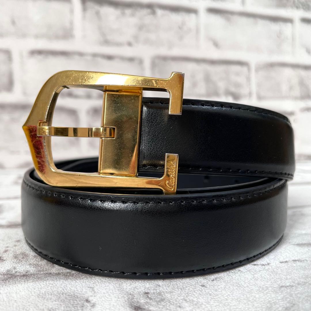 美品✨カルティエ　ベルト　Cアロンジェ　Cバックル　ゴールド金具　黒