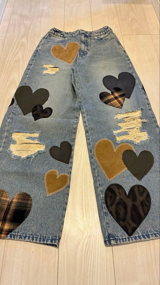 Darich ダーリッチ　ランダムハートパッチワークデニムパンツ　Sサイズ