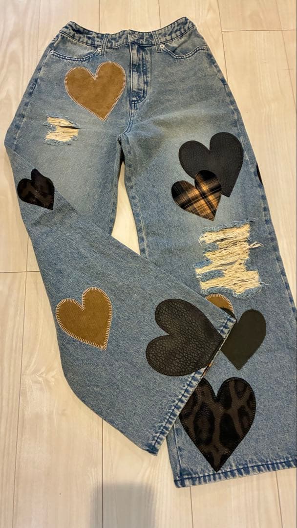Darich ダーリッチ　ランダムハートパッチワークデニムパンツ　Sサイズ