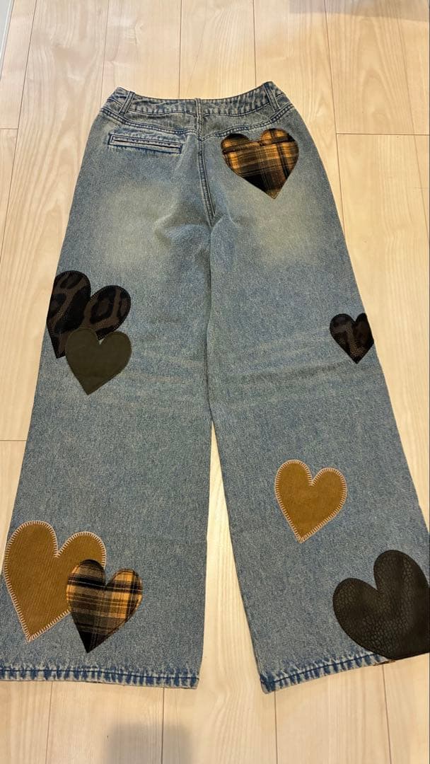 Darich ダーリッチ　ランダムハートパッチワークデニムパンツ　Sサイズ