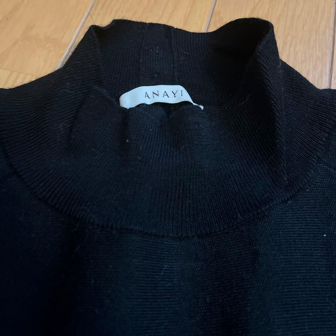 『美品』アナイ　ANAYI ワンピース　Aライン　パール　黒　ニット　ボールジィ