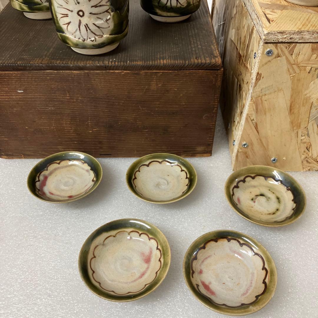 骨董品　茶道具　茶碗　織部　煎茶５客セット　共箱　N386ORI