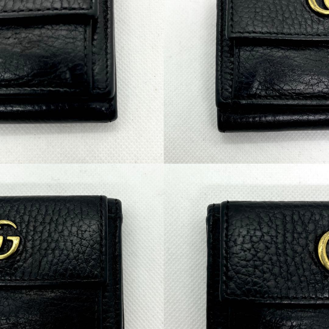 美品✨グッチ 三つ折り財布 マーモント GG ブラック レザー ゴールド ロゴ