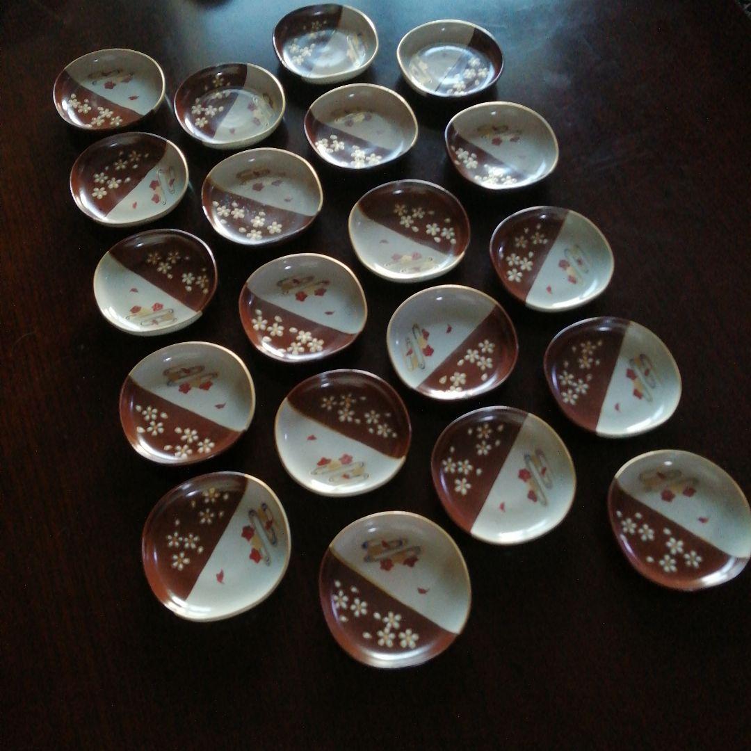 京焼　金彩片身掛桜紅葉小皿　20枚　9.5cm　大正〜昭和中期