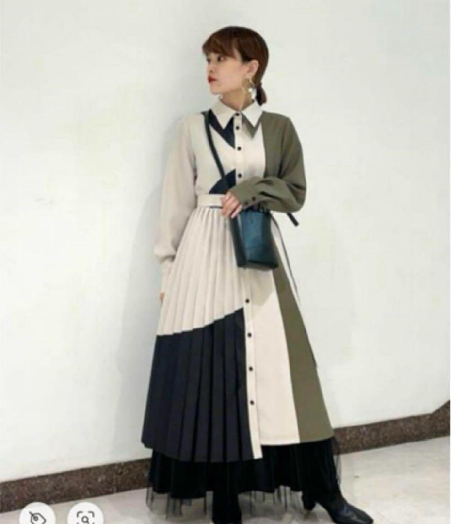 【未使用・完売】UNITED TOKYO ブロッキングラインプリーツワンピース