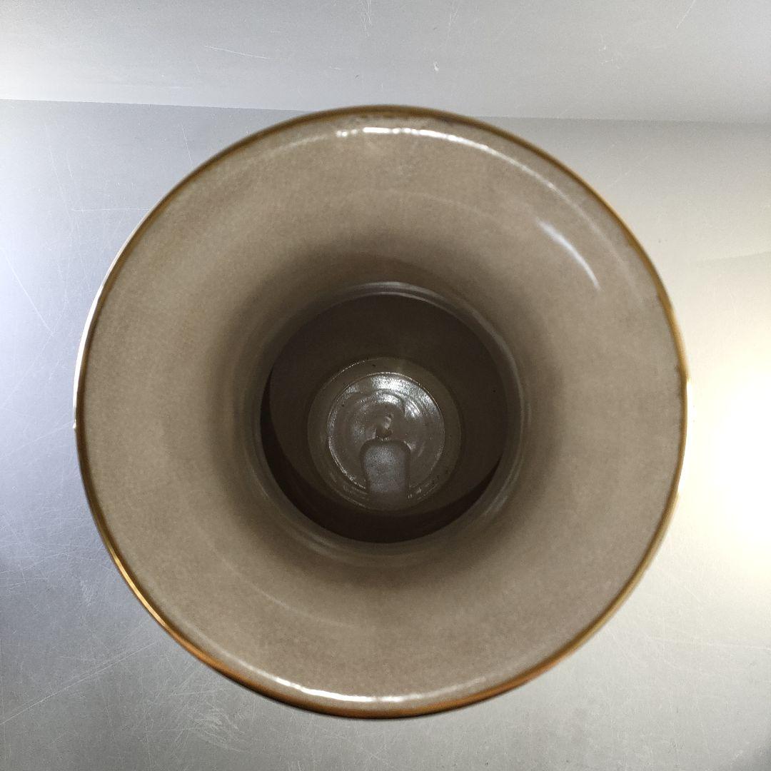 A1283-5/九谷焼/金彩色絵山水楼閣人物図鳳凰文耳付花瓶/花器/華道具/花入