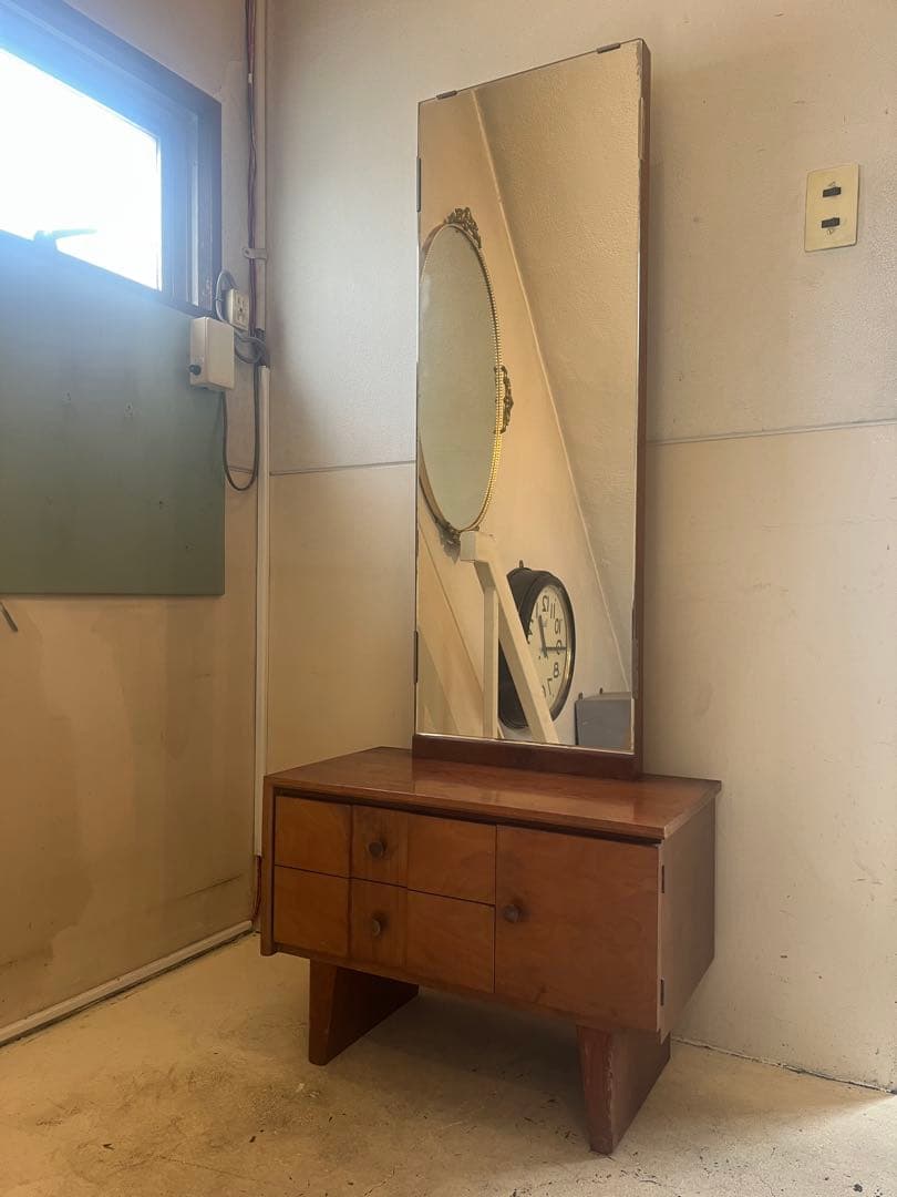 古い木製ドレッサー・ミラー 4引き出し付きアンティークヴィンテージ北欧店舗什器